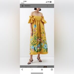 New Alemais Dana Tie-Back Off the Shoulder Floral Midi Dress Marigold Sz 8 /UK12